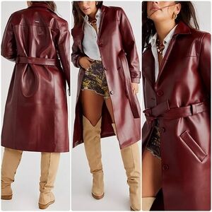 Deadwood Red Cactus Leather Terra Trench Coat NWT US 8